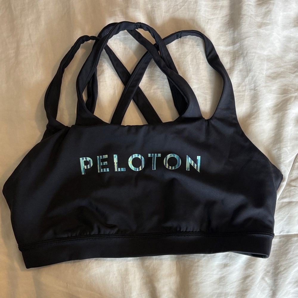 Peloton Black Sports Bra with Blue Accents